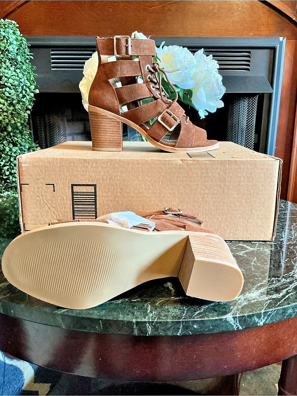 Steve Madden Jackson Suede PU Cutout Block Heel Bootie Brown Suede 8M NEW